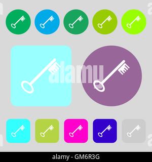 Key icon sign. 12 colored buttons. Flat design. Vector Stock Vector