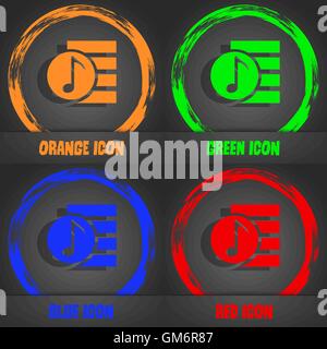 Audio, MP3 file icon sign. Fashionable modern style. In the orange, green, blue, red design. Vector Stock Vector