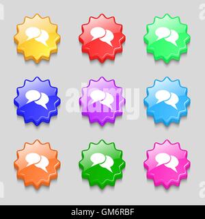 Speech bubble icons. Think cloud symbols. Symbols on nine wavy colourful buttons. Vector Stock Vector