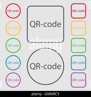 Qr-code sign icon. Scan code symbol. Symbols on the Round and square buttons with frame. Vector Stock Vector