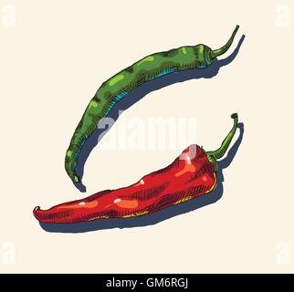 Red, green hot chili peppers. Stock Vector