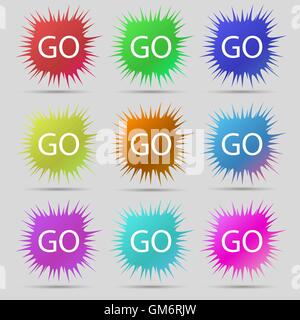 GO sign icon. Nine original needle buttons. Vector Stock Vector