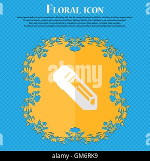 pencil. Floral flat design on a blue abstract background with place for your text. Vector Stock Vector