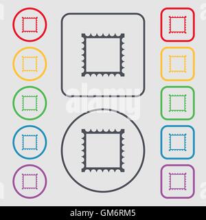 Photo frame template icon sign. Symbols on the Round and square buttons with frame. Vector Stock Vector