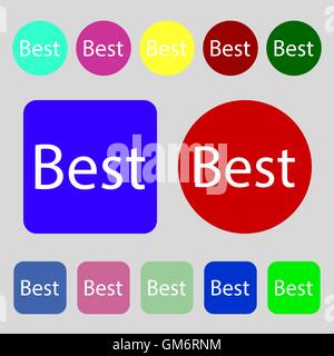 Best seller sign icon. Best-seller award symbol. 12 colored buttons. Flat design. Vector Stock Vector