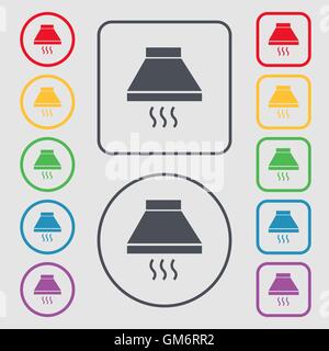 Kitchen hood icon sign. Symbols on the Round and square buttons with frame. Vector Stock Vector