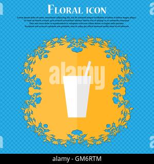 cocktail. Floral flat design on a blue abstract background with place for your text. Vector Stock Vector
