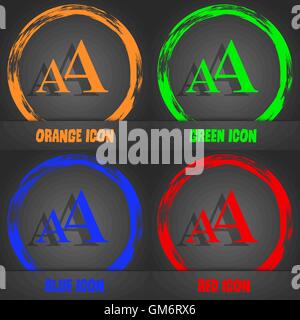 Enlarge font, AA icon sign. Fashionable modern style. In the orange, green, blue, red design. Vector Stock Vector