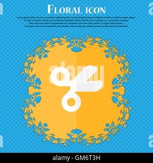 Scissors hairdresser, Tailor . Floral flat design on a blue abstract background with place for your text. Vector Stock Vector