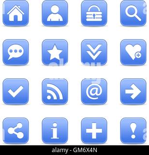 16 blue satin icon with white basic sign on rounded square web button with color reflection on background. Stock Vector