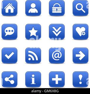 16 blue satin icon with white basic sign on rounded square web button with color reflection on background. Stock Vector