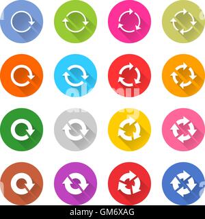 16 arrow icon set 04 white sign on color. Web internet button on white background. Simple minimalistic mono flat long shadow sty Stock Vector