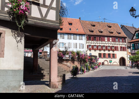 Half-timbered houses by the square in Barr. Stock Photo