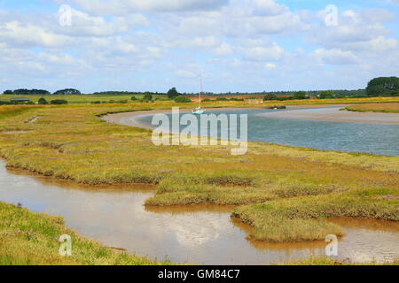 Butley Creek river landscape, Boyton, Suffolk, England, UK with sailing boat yacht Stock Photo