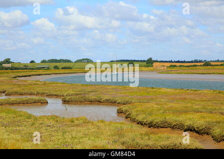 Butley Creek river landscape, Boyton, Suffolk, England, UK with sailing boat yacht Stock Photo