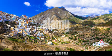 panoramic view of impressive mountain  village Olimbos in Karpathos island, Greece Stock Photo