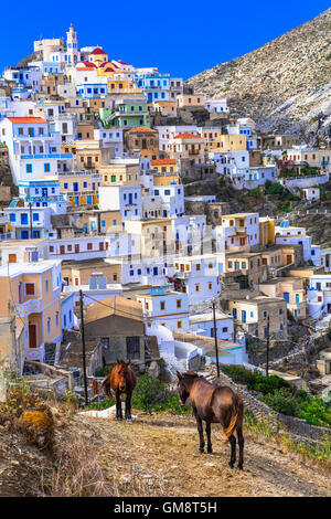 Colorful tradtional village Olimbos, Karpathos island, Greece Stock Photo