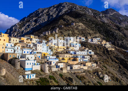 impressive mountain village Olimbos in Karpathos island, Greece Stock Photo