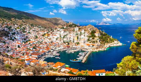 View of beautiful Greek island Hydra, Saronic gulf Stock Photo