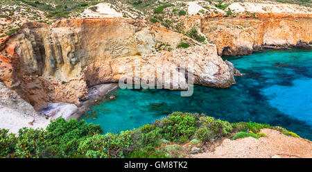 wild turquoise beaches of Greece - Milos island, Cyclades, Tsigardo beach Stock Photo