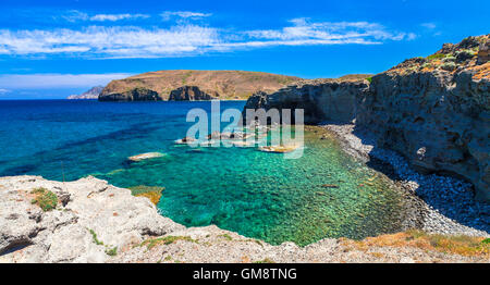 wild beautiful beaches of Greece - Milos island, Papafragas Stock Photo