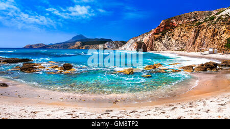 wild beautiful beaches of Milos island, Greece, Cyclades Stock Photo