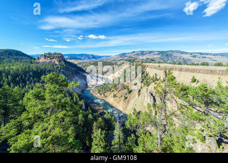 Landscape view of a canyon and the Yellowstone River near Tower Fall in Yellowstone National Park Stock Photo