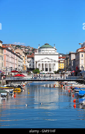 Grand canal and St. Antonio Taumaturgo church in Trieste, Italy Stock Photo