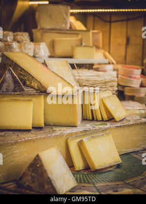 Cheese on sale at one of the largest and oldest food markets  in London - the Borough Market, England, Uk Stock Photo