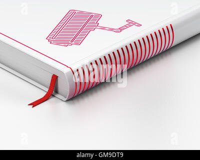 Protection concept: closed book, Cctv Camera on white background Stock Photo