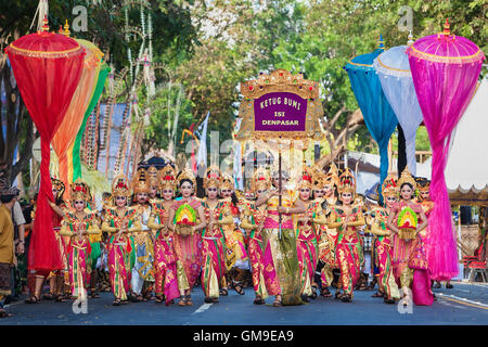 Denpasar, Bali Island, Indonesia - June 11, 2016: Beautiful indonesian people group -  on Balinese Arts and culture festival Stock Photo