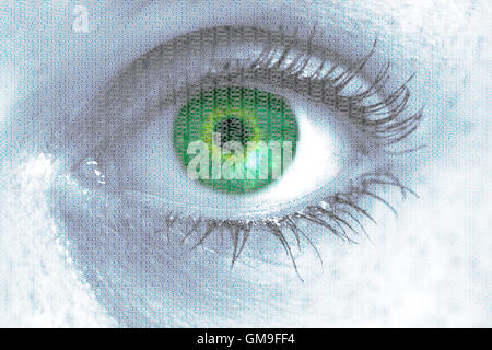 Matrix eye looks at viewer concept. Stock Photo