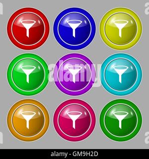 Funnel icon sign. Symbol on nine round colourful buttons. Vector Stock Vector