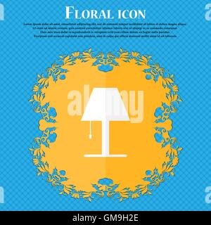 Lamp icon sign. Floral flat design on a blue abstract background with place for your text. Vector Stock Vector