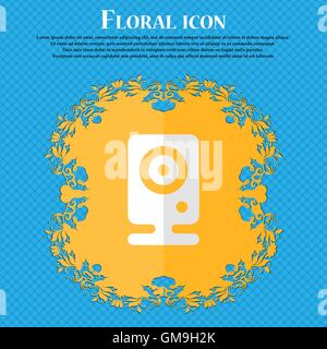 Web cam. Floral flat design on a blue abstract background with place for your text. Vector Stock Vector