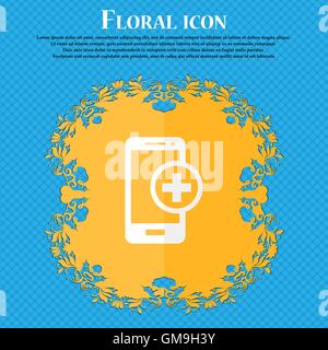 Mobile devices sign icon. with symbol plus. Floral flat design on a blue abstract background with place for your text. Vector Stock Vector