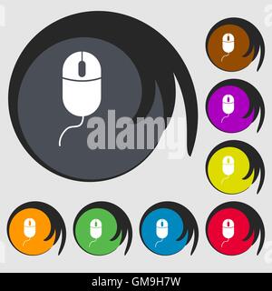 Computer mouse sign icon. Optical with wheel symbol. Symbols on eight colored buttons. Vector Stock Vector