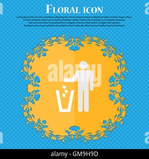 throw away the trash. Floral flat design on a blue abstract background with place for your text. Vector Stock Vector