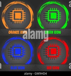 Central Processing Unit Icon. Technology scheme circle symbol. Fashionable modern style. In the orange, green, blue, red design. Vector Stock Vector