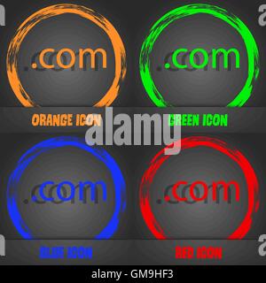Domain COM sign icon. Top-level internet domain symbol. Fashionable modern style. In the orange, green, blue, red design. Vector Stock Vector