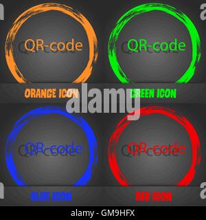 Qr-code sign icon. Scan code symbol. Fashionable modern style. In the orange, green, blue, red design. Vector Stock Vector