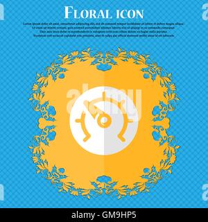 speed, speedometer. Floral flat design on a blue abstract background with place for your text. Vector Stock Vector
