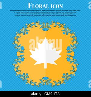 Maple leaf icon. Floral flat design on a blue abstract background with place for your text. Vector Stock Vector