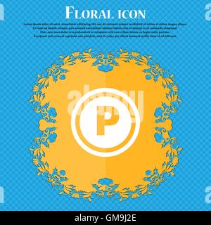 Car parking . Floral flat design on a blue abstract background with place for your text. Vector Stock Vector