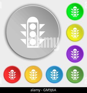 Traffic light signal icon sign. Symbols on eight flat buttons. Vector Stock Vector