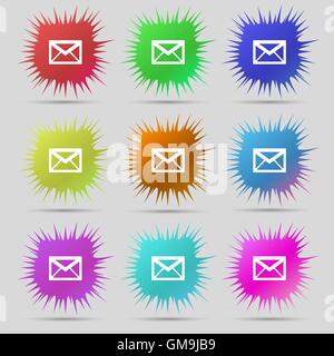 Mail icon. Envelope symbol. Message sign. navigation button. Nine original needle buttons. Vector Stock Vector