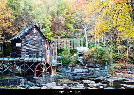 West Virginia, Babcock State Park, Old wooden mill in forest Stock Photo