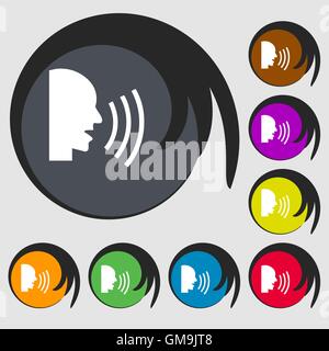 Talking Flat modern web icon. Symbols on eight colored buttons. Vector Stock Vector