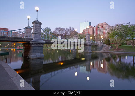 Massachusetts, Boston, Bridge in Boston Public Garden at dawn Stock Photo