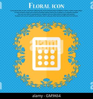 Calculator sign icon. Bookkeeping symbol. Floral flat design on a blue abstract background with place for your text. Vector Stock Vector